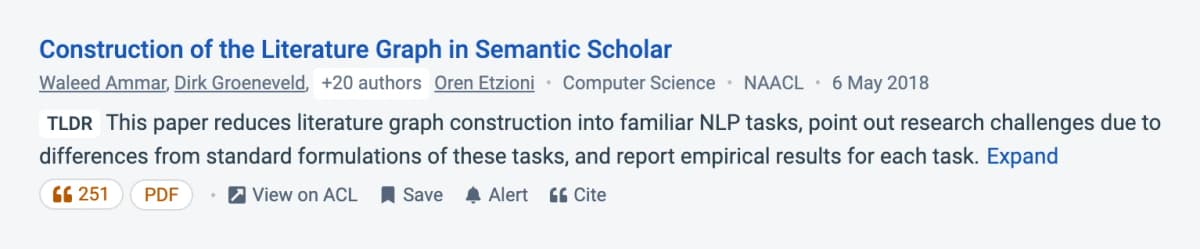 Official Semantic Scholar screenshot showing a paper result with a TLDR summary and citation controls.