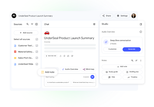NotebookLM interface showing file summary and audio overview